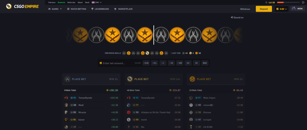 Screenshot of CSGOEmpire Roulette