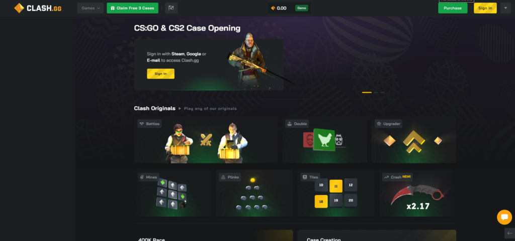 screenshot of homepage of clash.gg