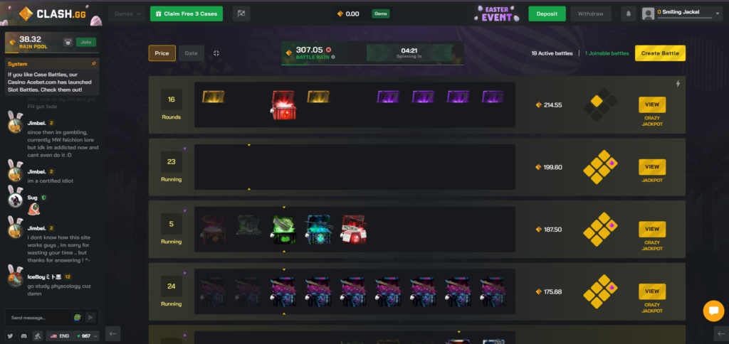 Screenshot of casebattle on clash.gg