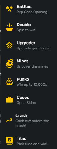 screenshot of all games on clash.gg