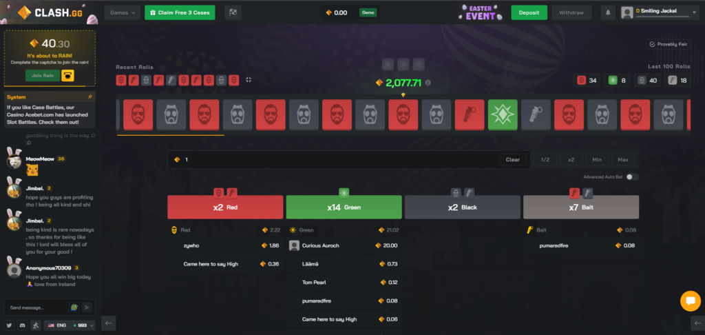 screenshot of roulette on clash.gg