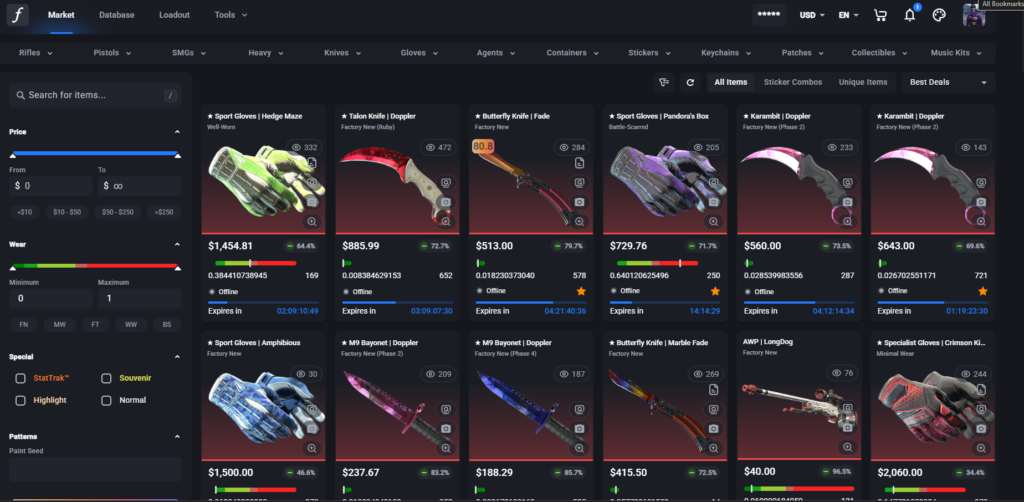 screenshot of float marketplace