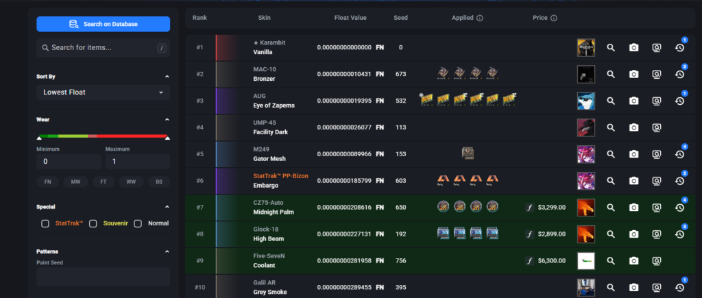Screenshot of floatDB marketplace.