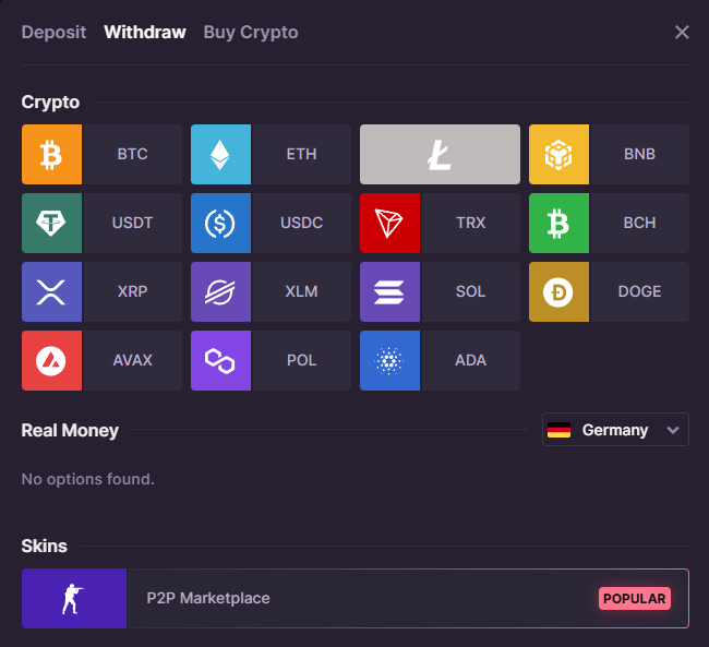 Screenshot of CSGO500 withdraw.