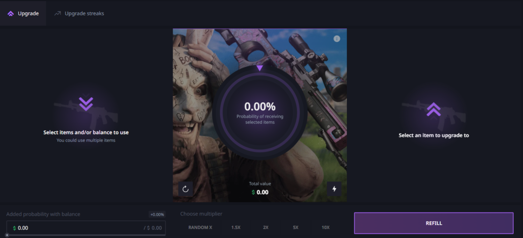 Screenshot of Hellcase.com upgrader.
