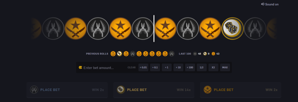 Screenshot of roulette gamemode on csgoempire.com
