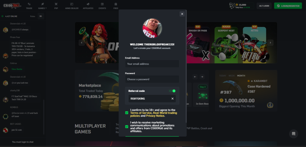 Screenshot of a refferal bonus a user used to get 3 free cases on hellcase.com