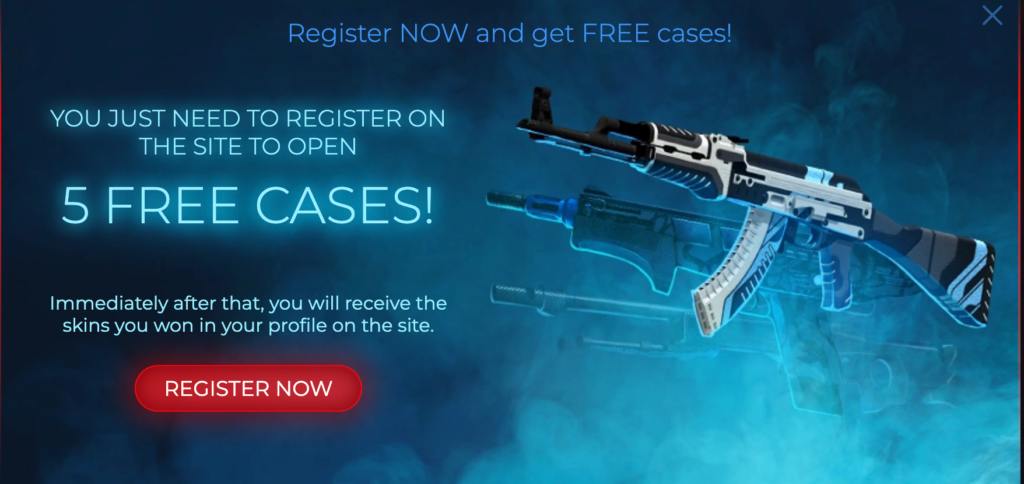 Screenshot of bloodycase.com referall program that gives 5 free cases with codeEnter the promo code R1026287 to activate your bonus.