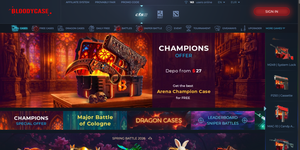 Screenshot of bloodycase.com homepage.