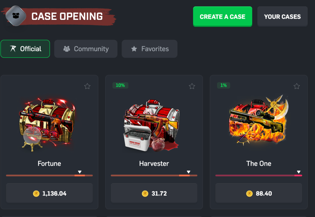 Screenshot of csgoroll caseopening.