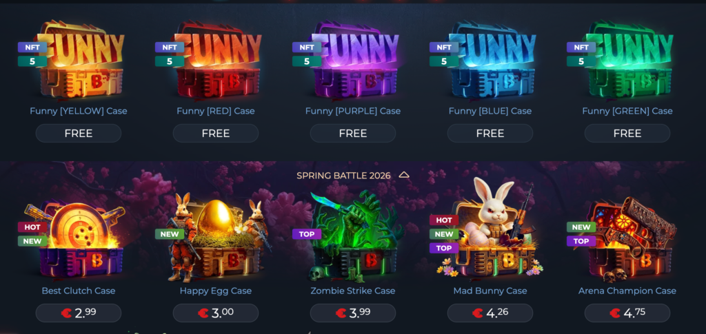 Screenshot of case opening game on bloodycase.com