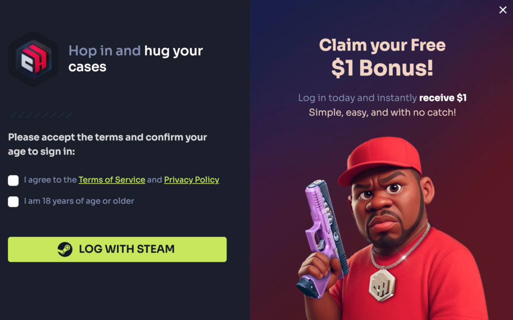 Screenshot of the sign in option for casehug.com