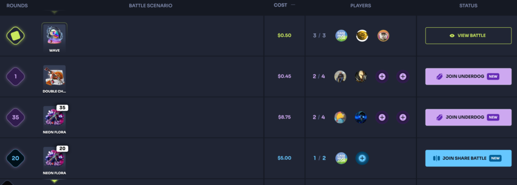 Screenshot of CS2 case battles on casehug.com