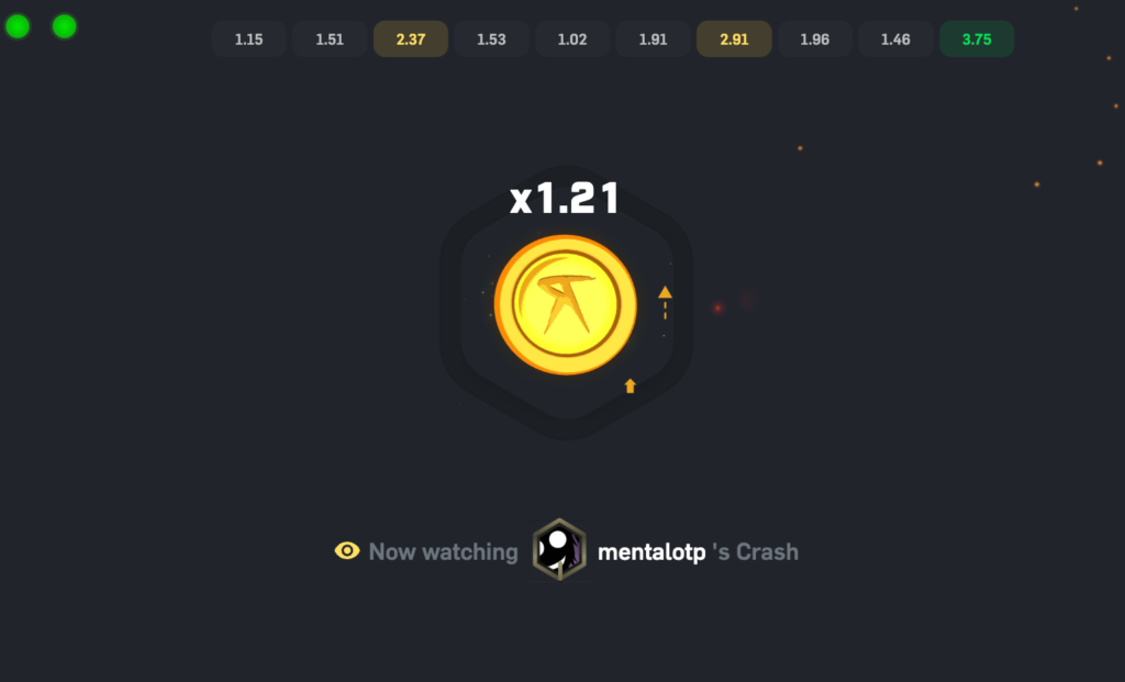 Screenshot of crash gamemode on csgoroll.com