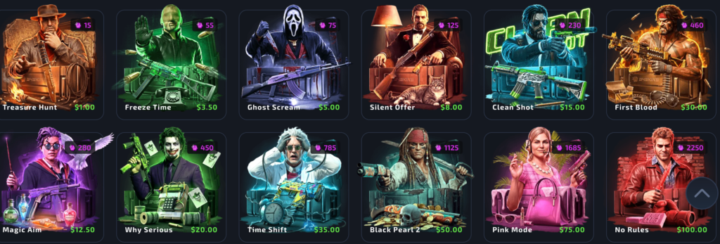 Screenshot of different g4skins.com cases.