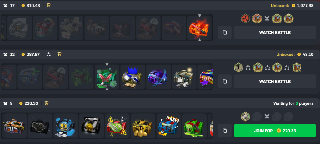 screenshot of csgroll.com case battles.