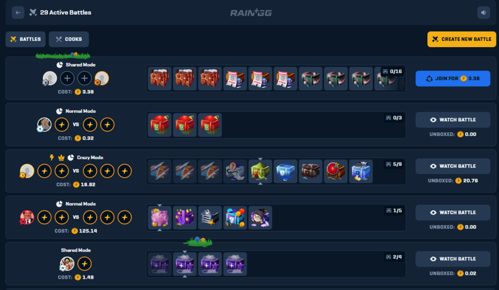 Screenshot of case battles on rain.gg
