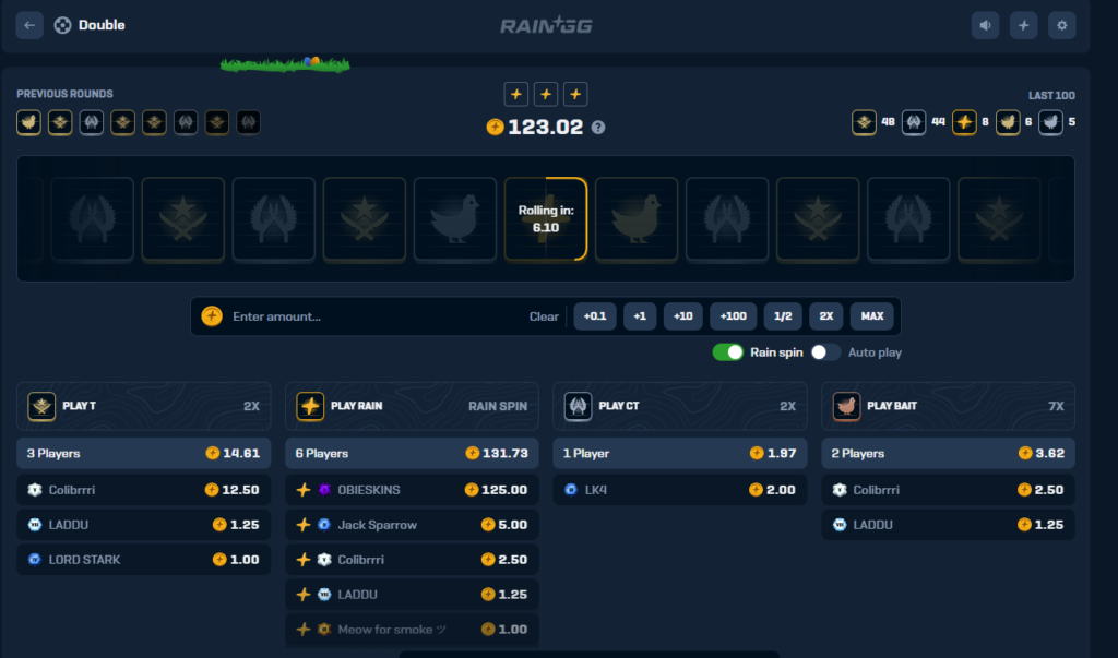Screenshot of roulette on rain.gg