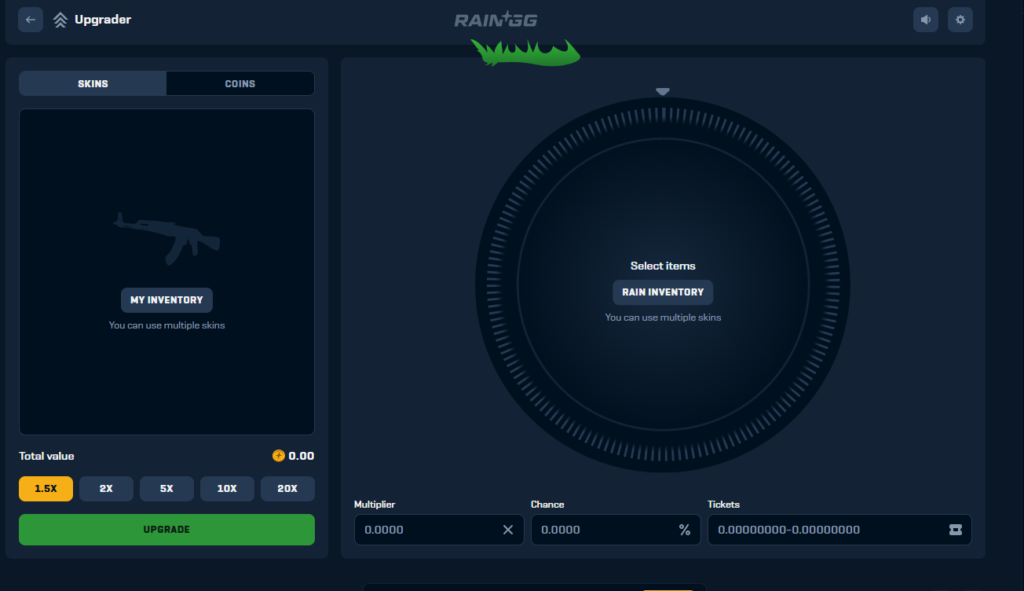 Screenshot of upgrader on rain.gg