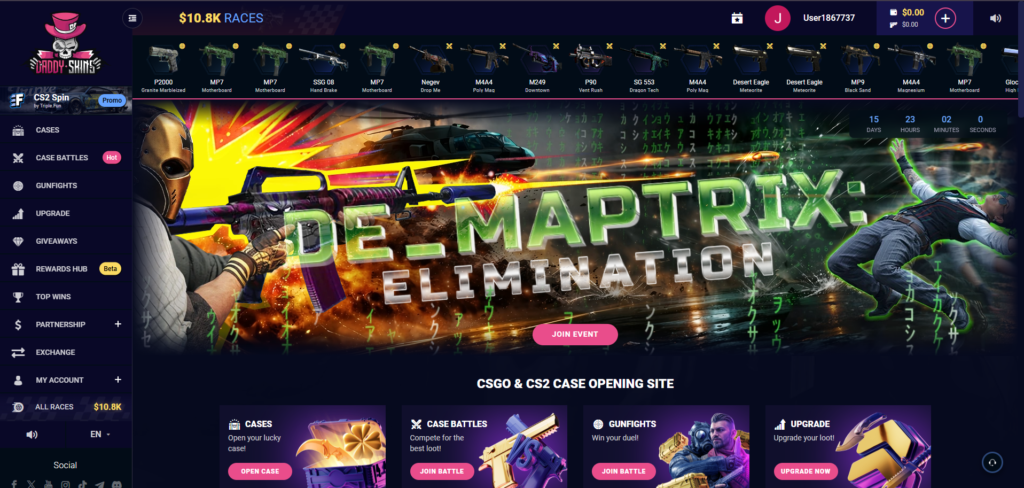Screenshot of daddyskins.com home page.