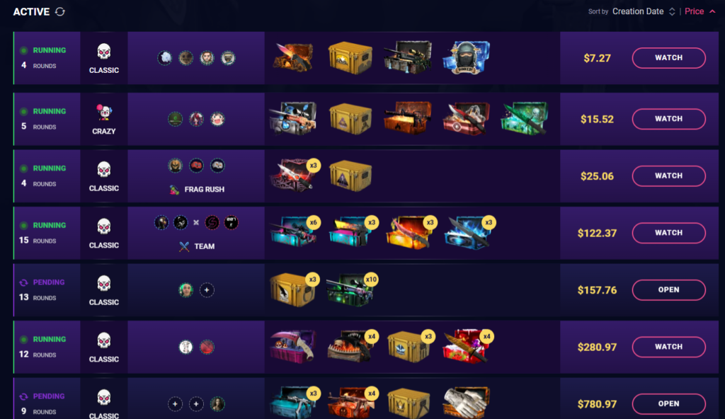 Screenshot of daddyskins.com case battles.