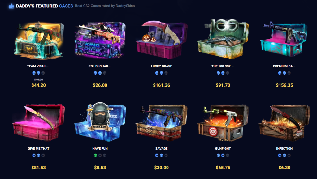 Screenshot of daddyskins.com cases