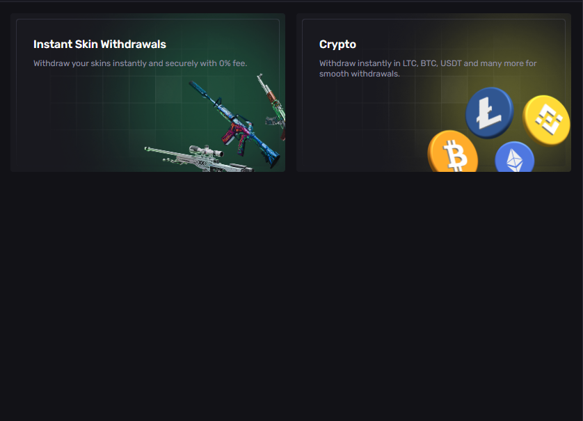 Screenshot of withdraw options on skinrave.com