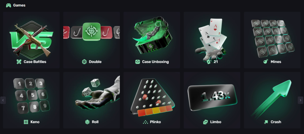 Screenshot of different gamemodes on skinrave.gg