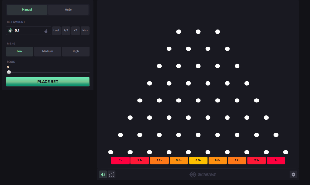 Screenshot of plinko on skinrave.com