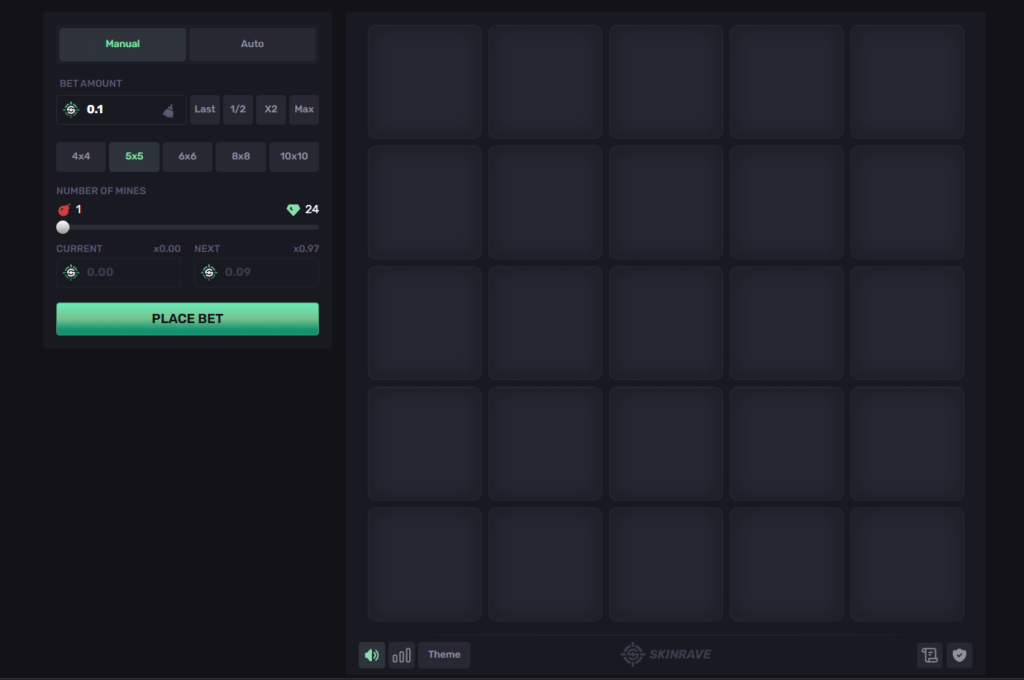 Screenshot of mines on skinraves.com