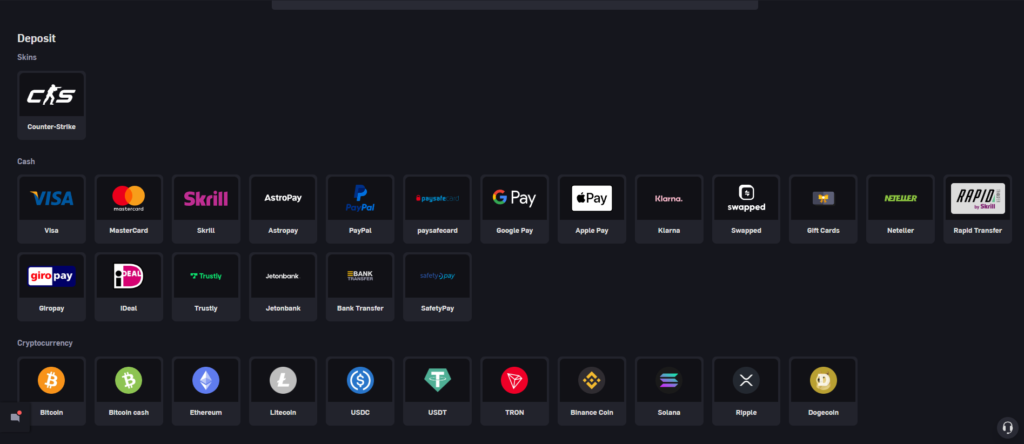 Screenshot of CSGOEmpire deposit section.