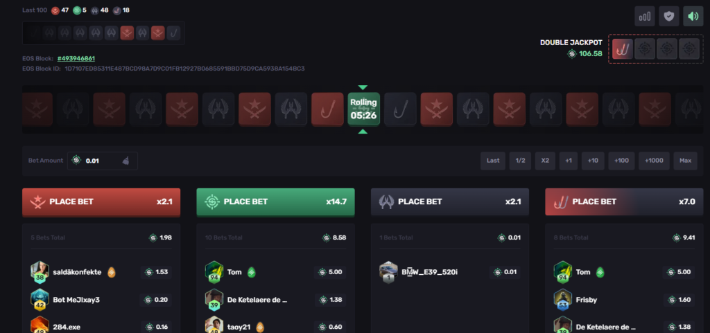 screenshot of roulette on skinrave.com
