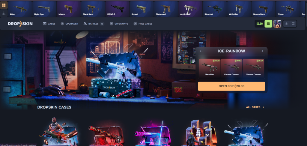 Screenshot of dropskin homepage.