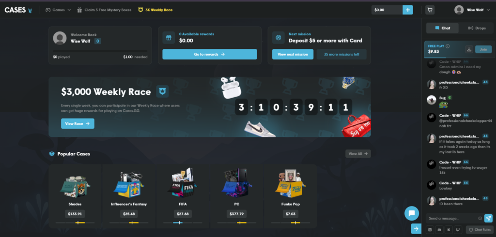 screenshot of cases.gg homepage