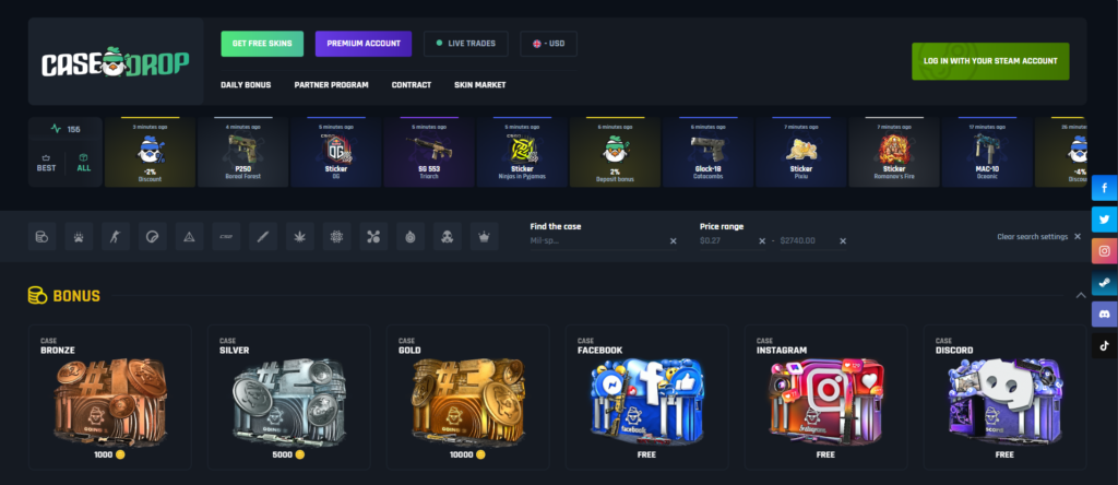 Screenshot of casedrop.eu homepage