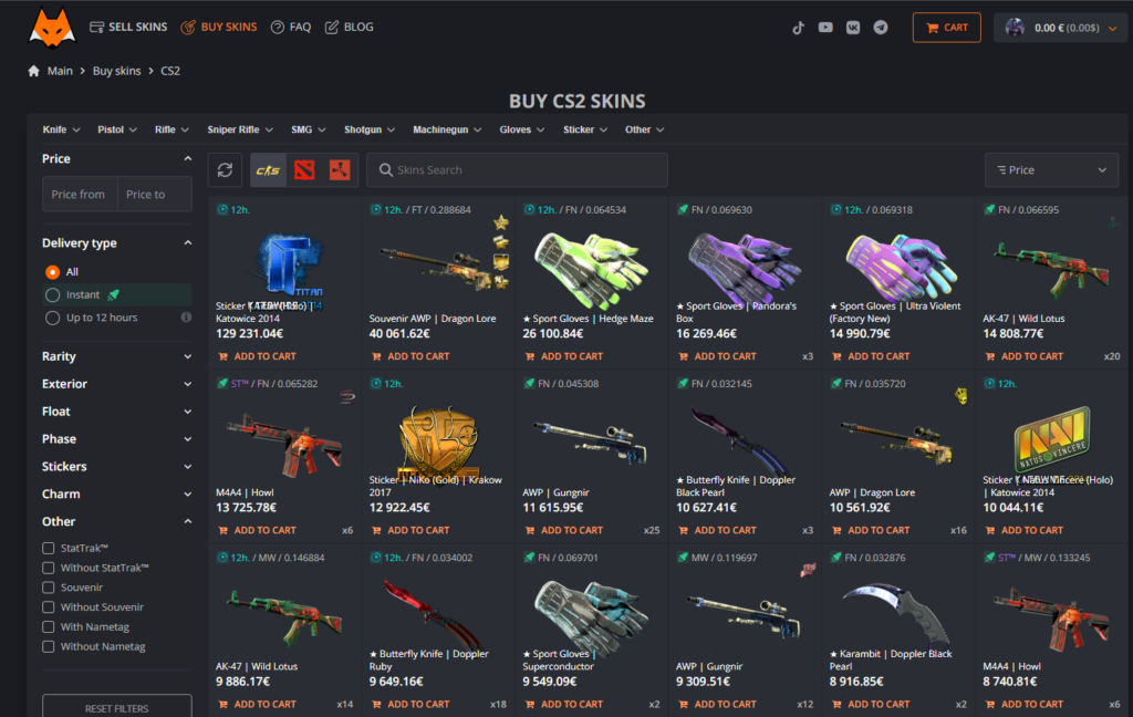 Screenshot of lisskins market.