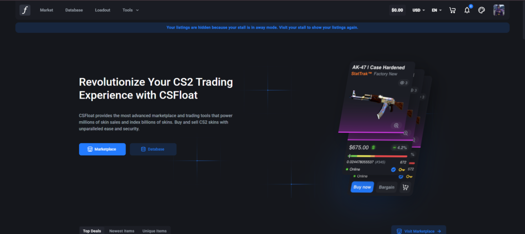 Screenshot of csfloat homepage.