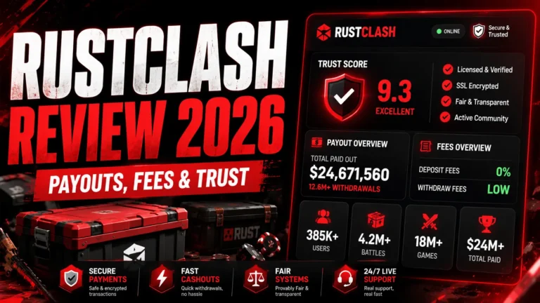 Rustclash review 2026 with payouts fees and trust score overview