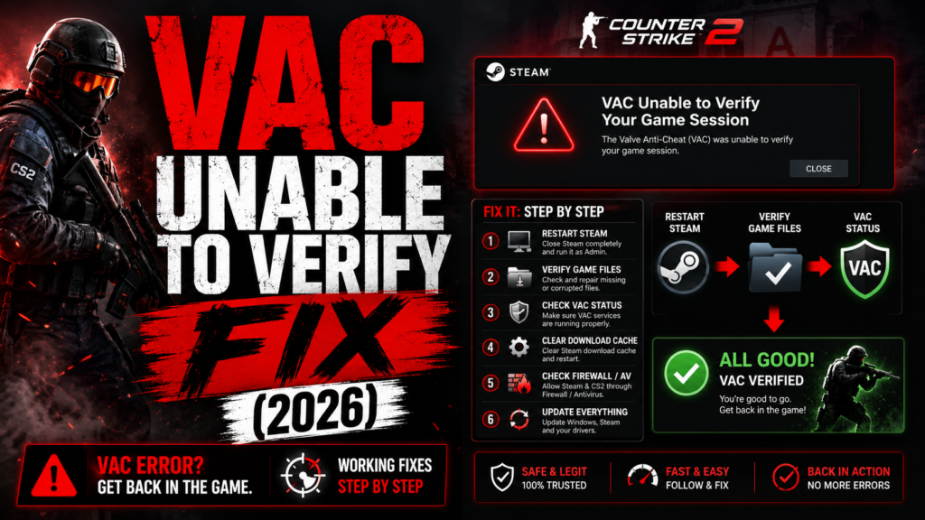 VAC Unable to Verify Game Session – Fix (2026)